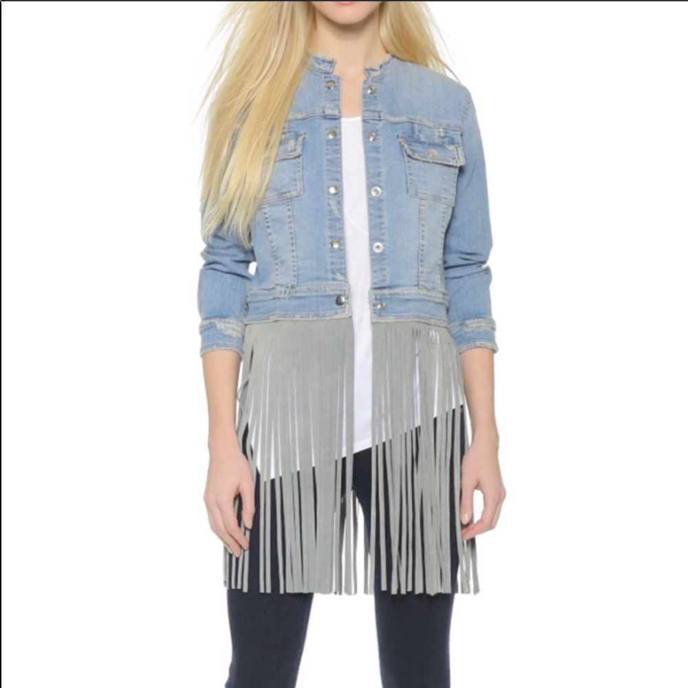 The Perfext trimmed fringe leather jean jacket